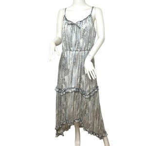 Wanderlux Sundress L Spaghetti Straps Maxi Hi/Lo Blue White Grey Tan Lined USA